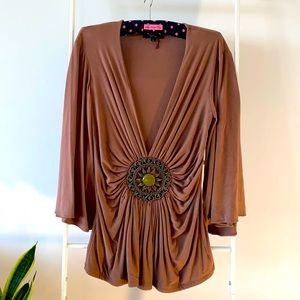 Vintage style bell sleeves deep v neck top